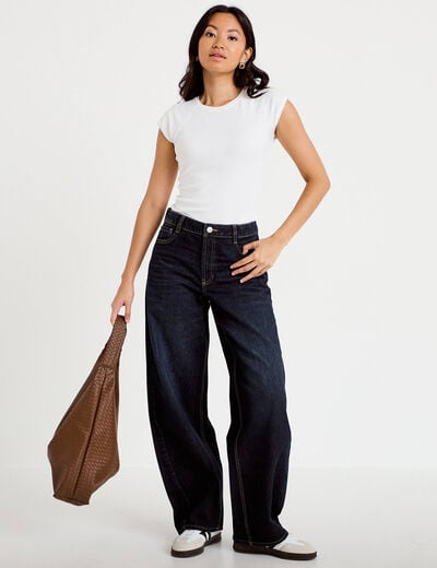 Jean barrel taille haute denim brut femme