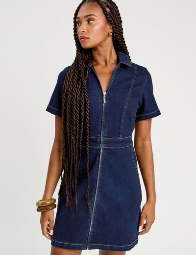 Robe droite zippée en jean denim brut femme