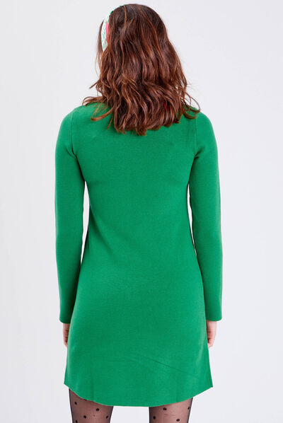 Robe pull droite avec poches vert femme