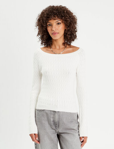 Pull manches longues torsades ecru femme
