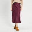 Jupe midi droite effet satin prune femme