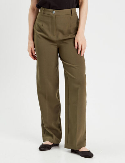 Pantalon city large vert kaki femme