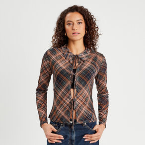 Blouse avec noeuds marron foncé femme