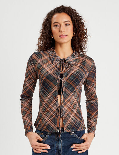 Blouse avec noeuds marron foncé femme