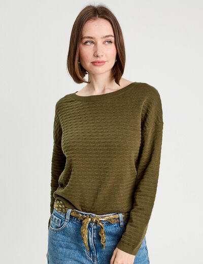 Pull col bateau vert kaki femme