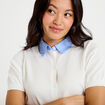 Polo col chemise manches courtes blanc femme