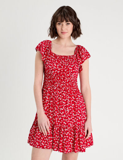 Robe évasée manches courtes rouge femme