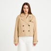 Trench droit court &agrave; capuche amovible beige femme