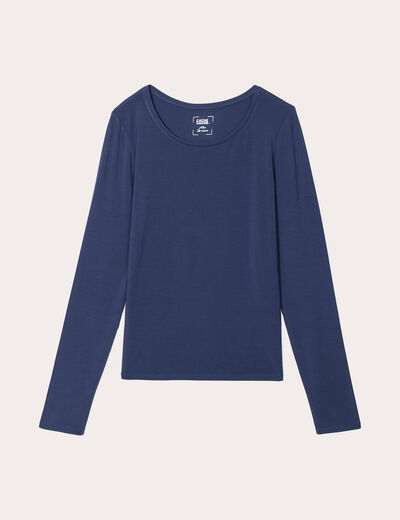 T-shirt uni à manches longues bleu foncé femme