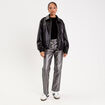 Pantalon droit enduit gris argent femme