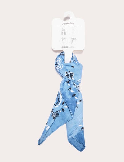 Foulard carré satin bleu gris femme
