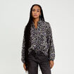 Blouse droite courte manches longues noir femme