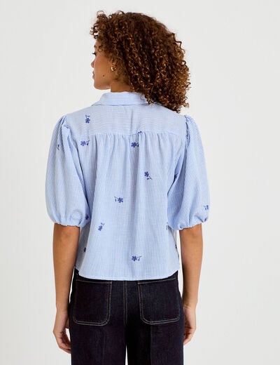 Chemise droite col classique manches 3/4 bleu clair femme