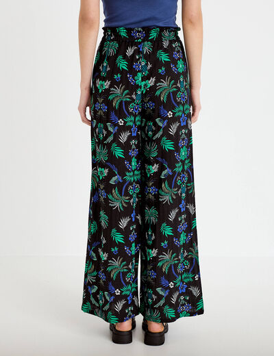 Pantalon large taille standard pliss&eacute; noir femme