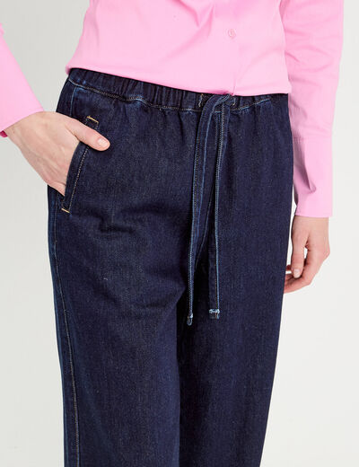 Jeans large avec cordon denim brut femme