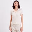 Blouse manches courtes gaufr&eacute; ecru femme