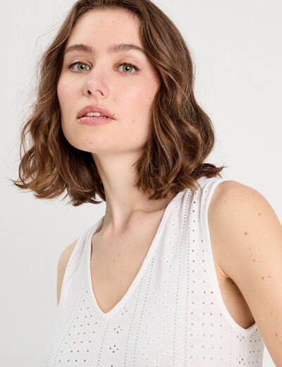 Débardeur broderie anglaise ecru femme