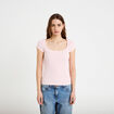 T-shirt cintr&eacute; d&eacute;collet&eacute; manches courtes rose clair femme
