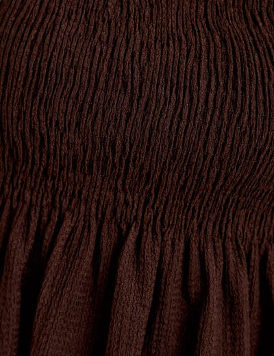 Blouse p&eacute;plum manches longues pliss&eacute;e marron fonc&eacute; femme