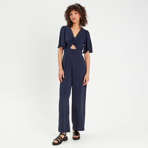 Combinaison pantalon nouée bleu marine femme