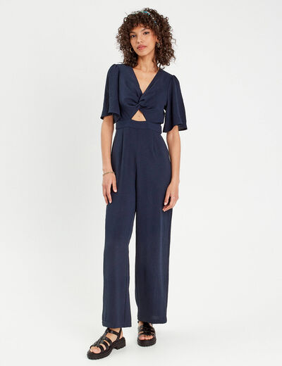 Combinaison pantalon nouée bleu marine femme