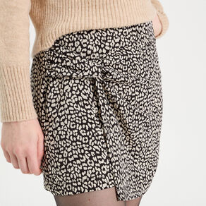 Jupe-short droite effet noué noir femme