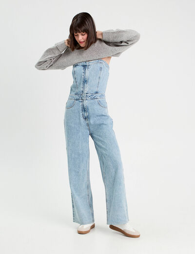 Combinaison pantalon en jean denim bleach femme