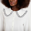 Blouse broderie manches longues ecru femme