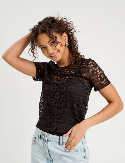 T-shirt manches courtes noir femme