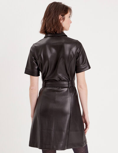 Robe trapèze simili cuir noir femme