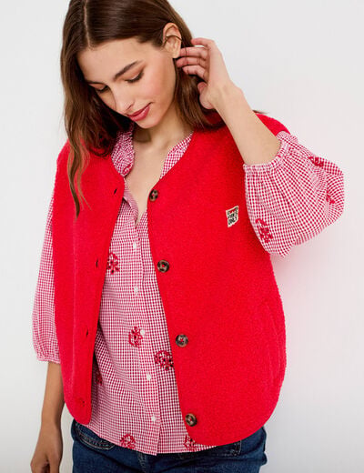 Veste sans manches fausse fourrure rouge femme