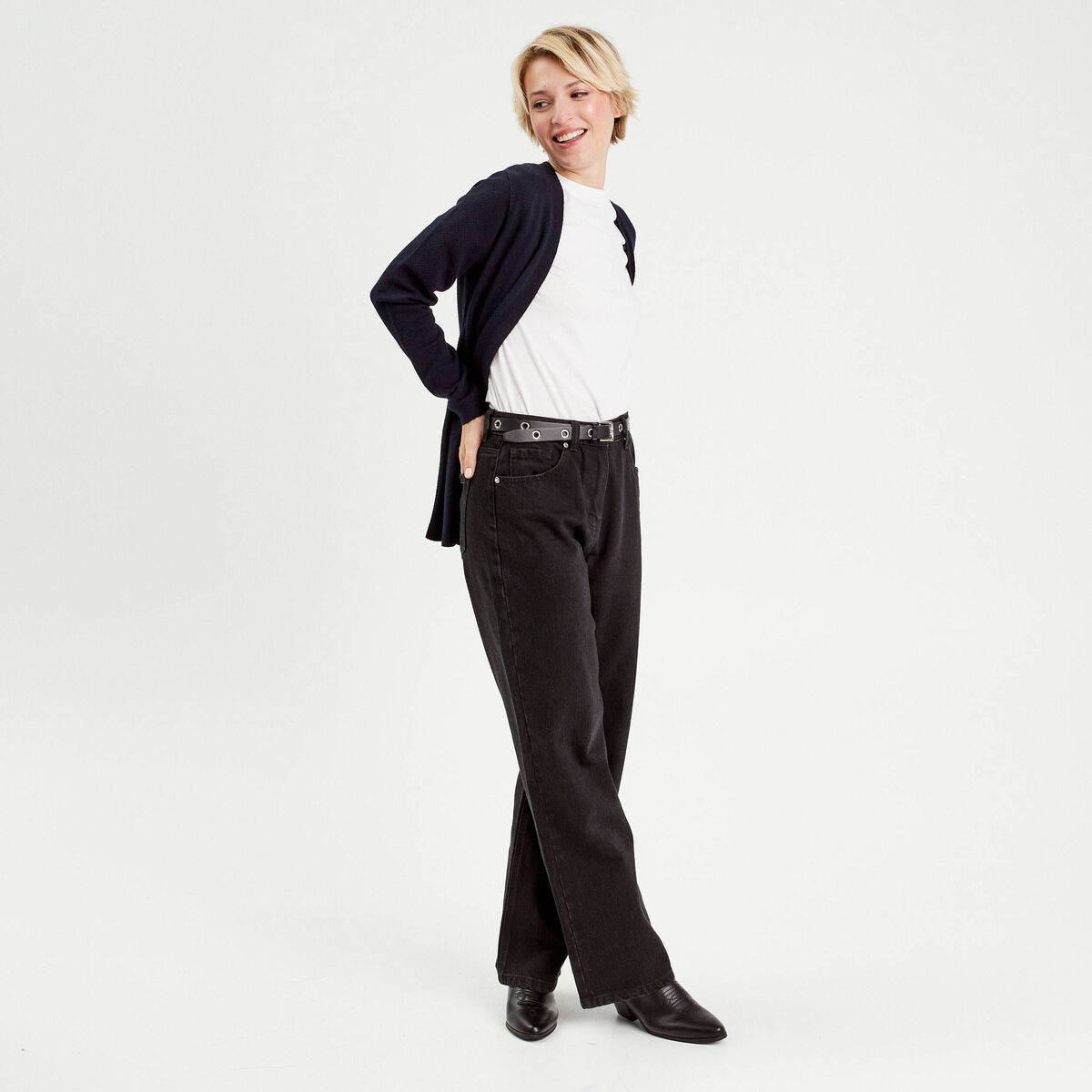 Gilet manches longues bleu marine femme