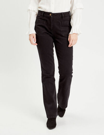 Jeans flare poches plaquées denim noir femme