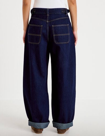 Jean barrel long en coton denim brut femme