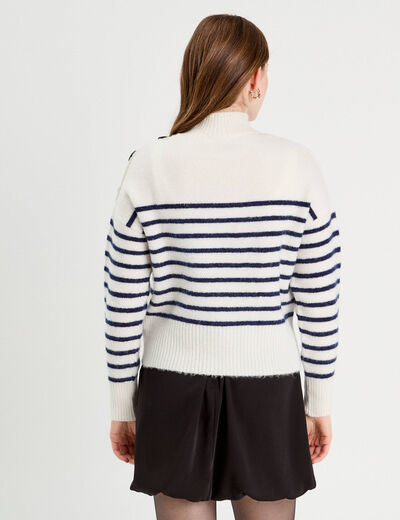 Pull col montant ecru femme