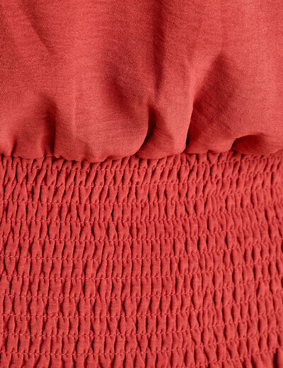 Blouse smockée manches courtes vieux rose femme