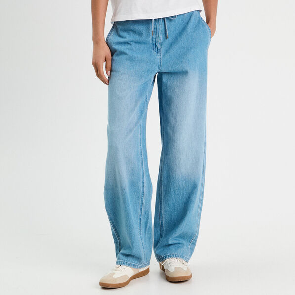 jeans large taille elastiquee denim double stone femme Jeans large taille élastiquée denim double stone femme