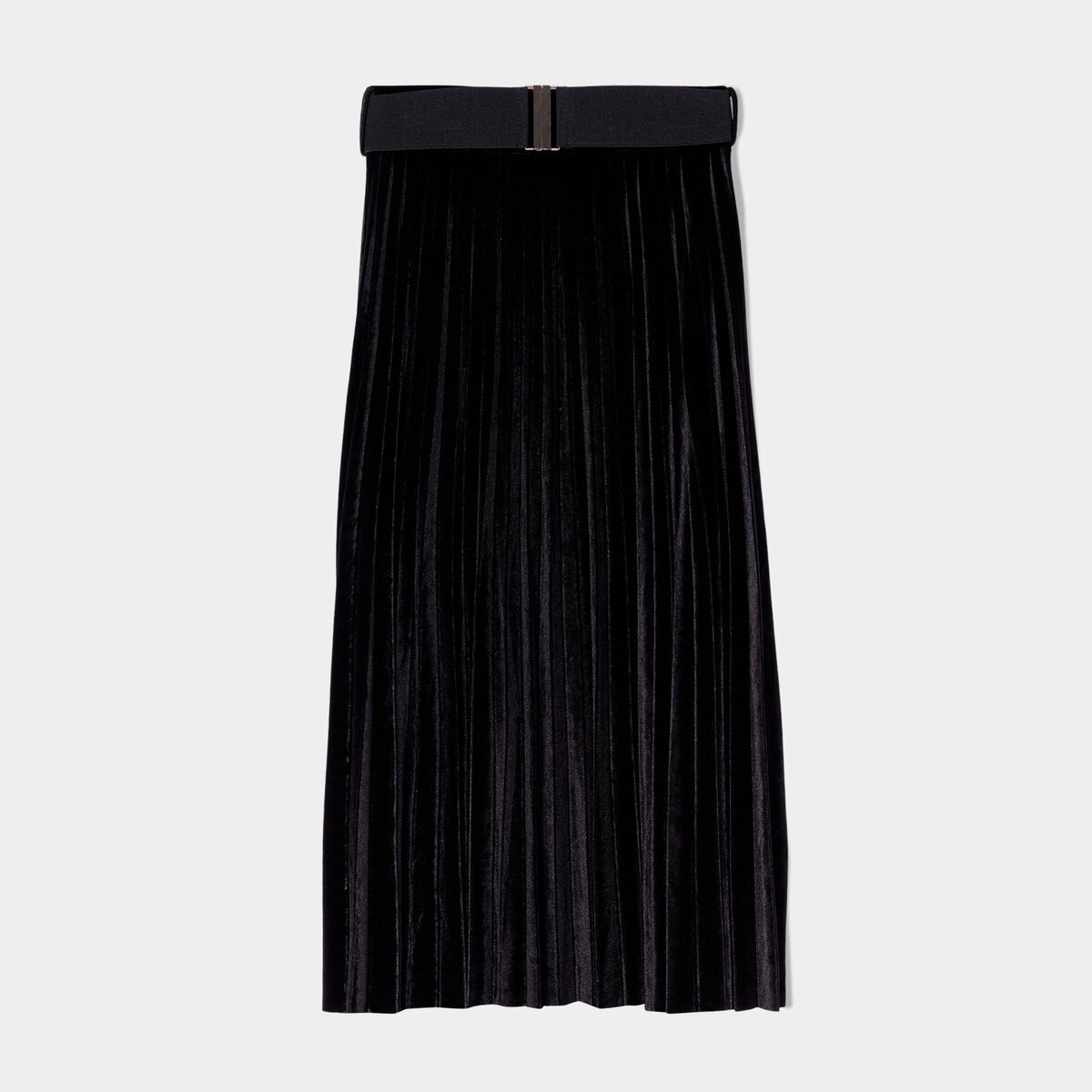 Jupe longue pliss&eacute;e velours noir femme