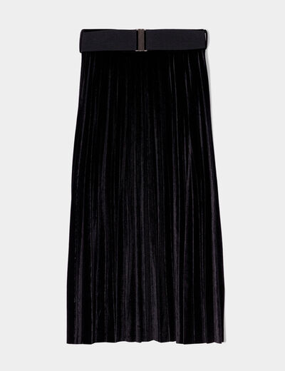 Jupe longue plissée velours noir femme