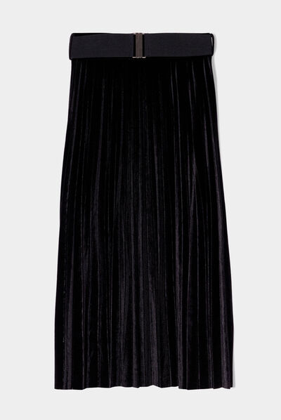 Jupe longue plissée velours noir femme
