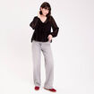 Blouse courte droite col v noir femme