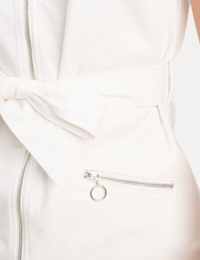 Robe droite zippée ceinturée ecru femme
