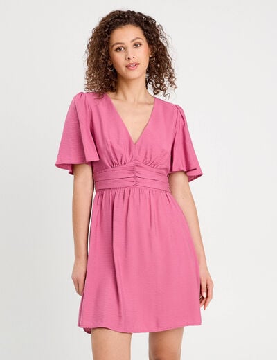 Robe évasée avec fronces vieux rose femme