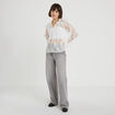 Blouse col rond manches longues dentelle ecru femme