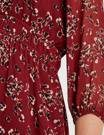 Robe évasée manches 3/4 bordeaux femme