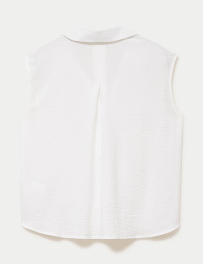 Blouse droite sans manches pliss&eacute;e ecru femme