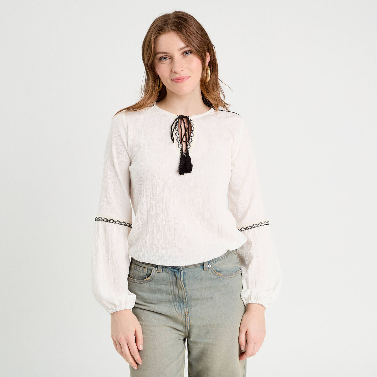 Blouse manches longues ecru femme