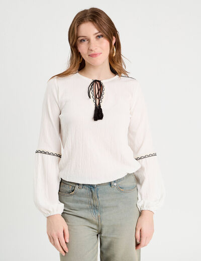 Blouse manches longues ecru femme