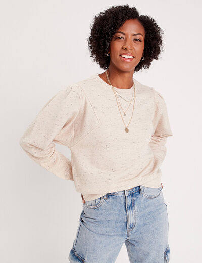 Sweat col rond manches longues ecru femme