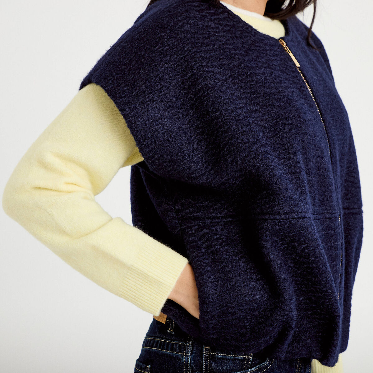 Gilet oversize sans manches col rond bleu marine femme